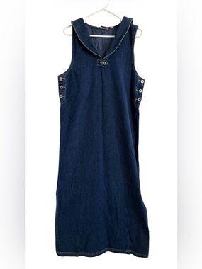 Vintage J.L. N.Y. 100% Cotton Blue Denim Sleeveless Midi Sailor Dress Collared M